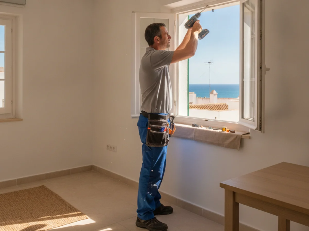 Técnico instalando una persiana nueva en Cádiz